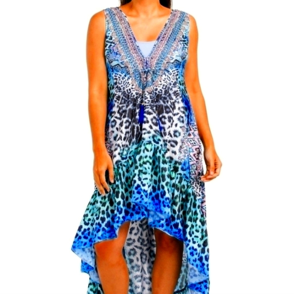 La Moda Other - TRUE COLOURS By La Moda Blue Cat Vibrant HiLo Maxi Resort Dress Coverup NWT